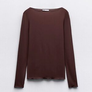 Zara Dark Brown Long-Sleeve Boatneck Top